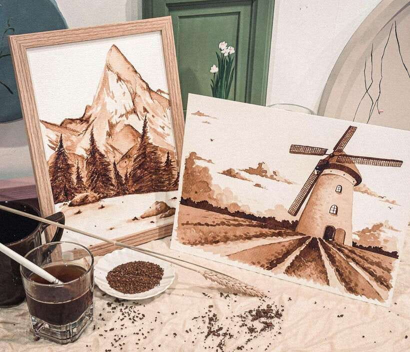 2-Hr Coffee and Biscuit Painting - Edible Paint - Coffee painting on paper, with a frame to take home