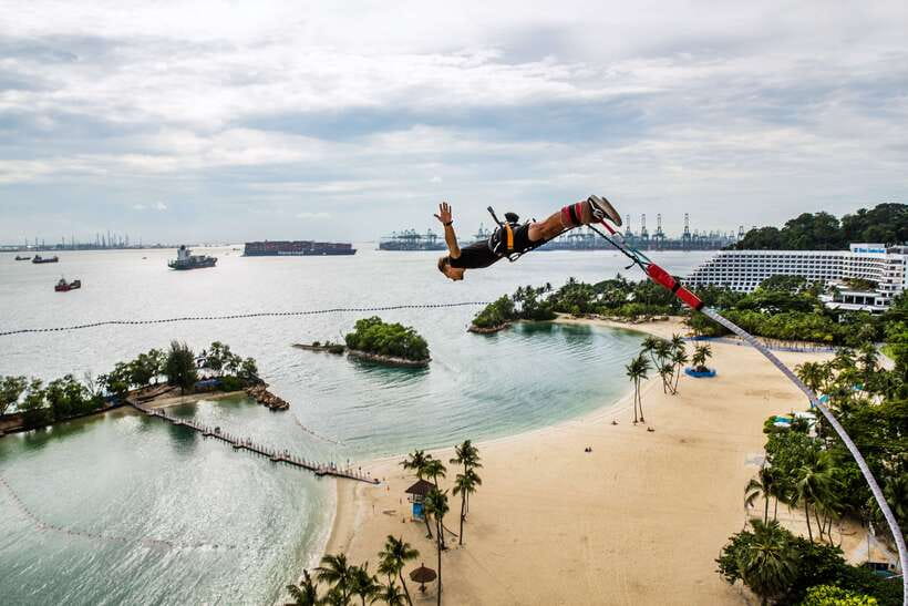 Singapore: Skypark Sentosa by AJ Hackett - Taking the 50-meter bungy jump
